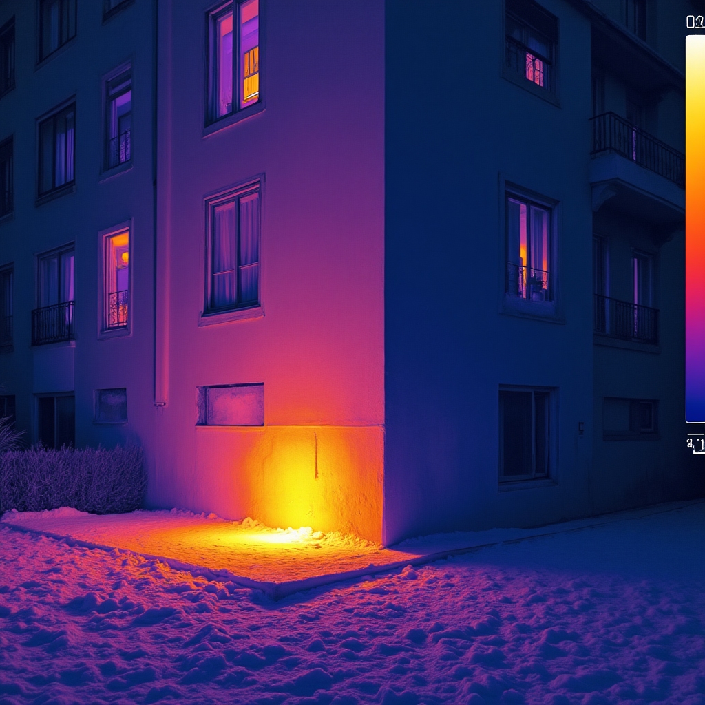 Infrared thermal image showing heat bridge in concrete slab